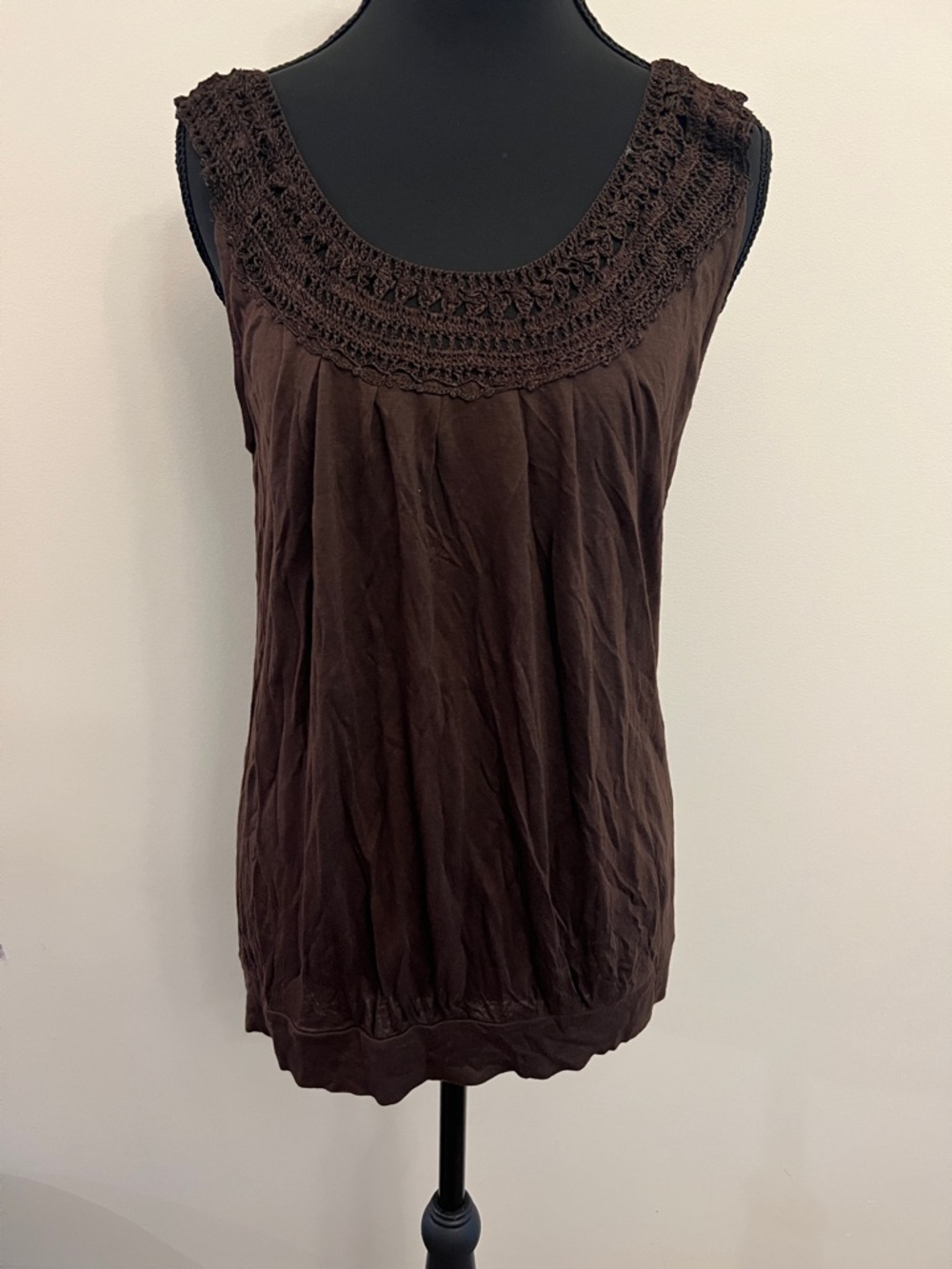 Jasmine Brown Crocheted Scoop Neck Sleeveless Tank
